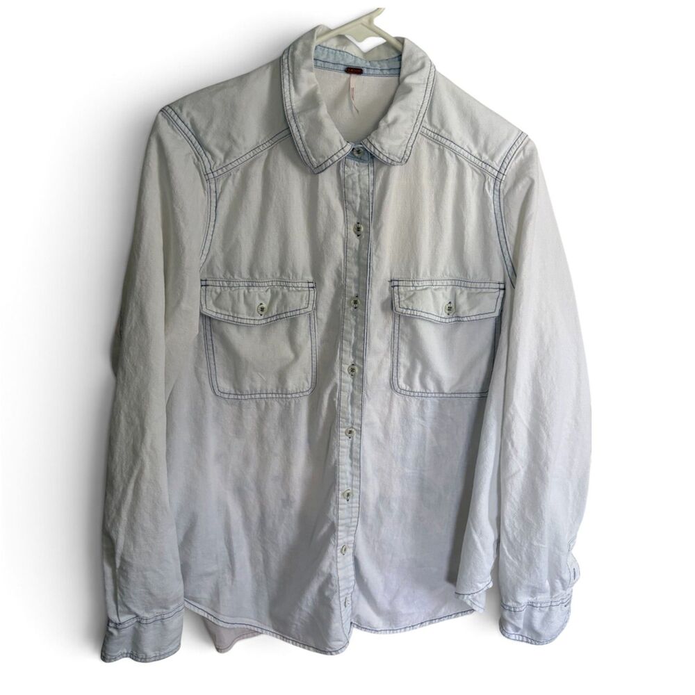 Free People Bandana Bandit Western Shirt Large White Embroidered Paisley Star - Picture 2 of 6